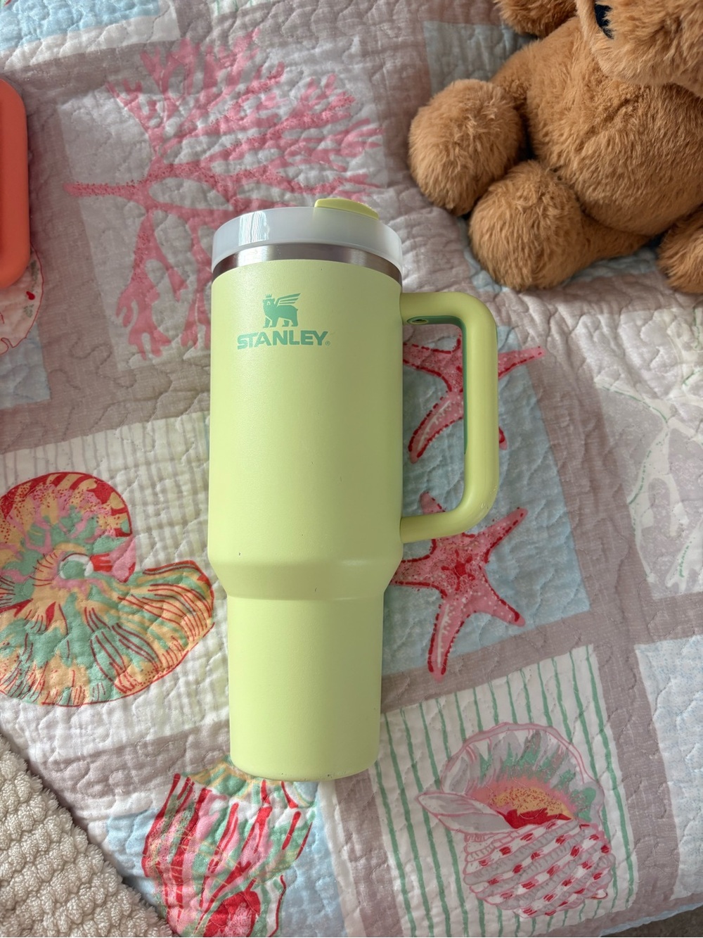 Green 40oz Stanley water bottle
